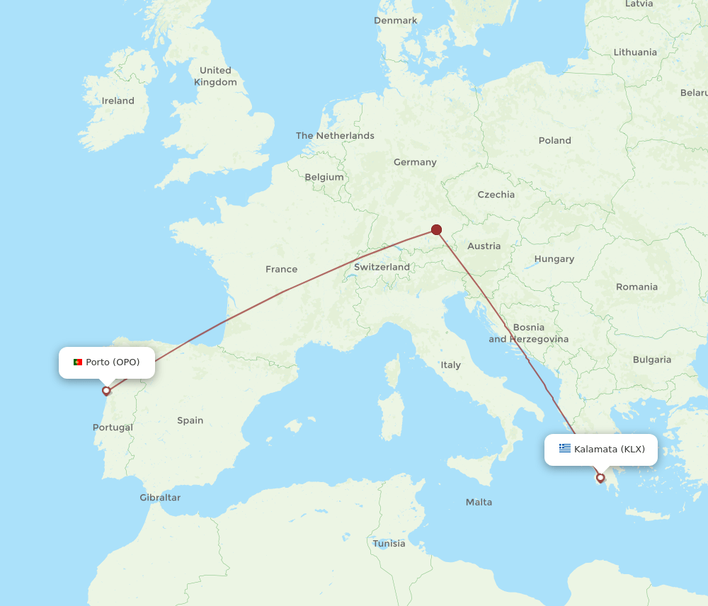 OPO to KLX flights and routes map