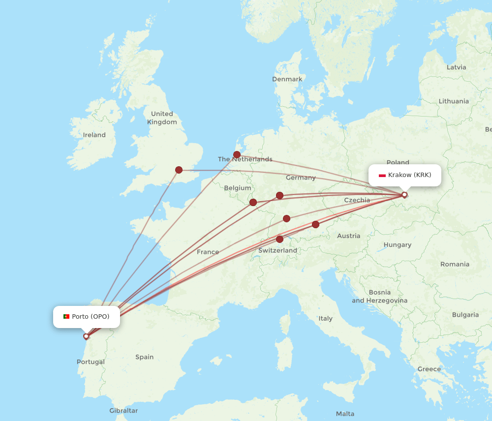 OPO-KRK flight routes