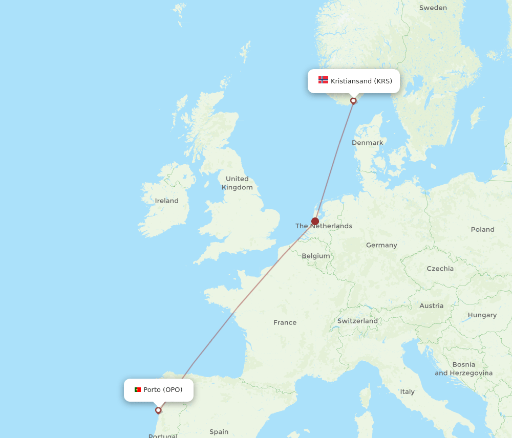 OPO-KRS flight routes