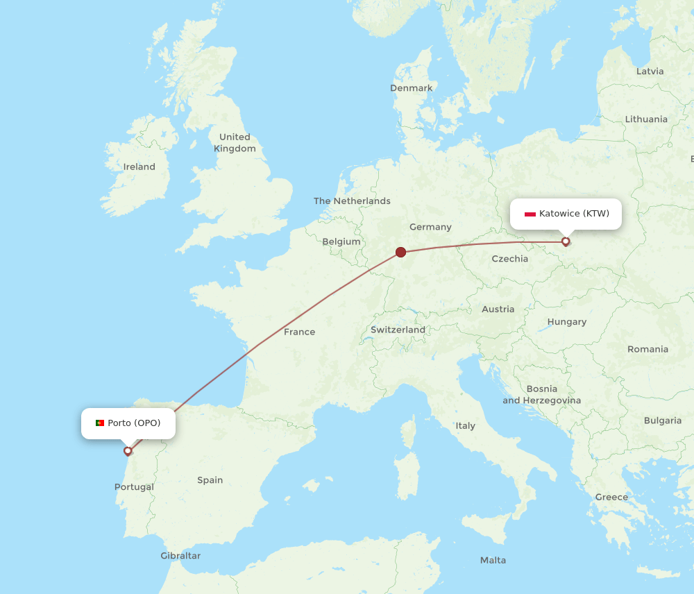 OPO-KTW flight routes
