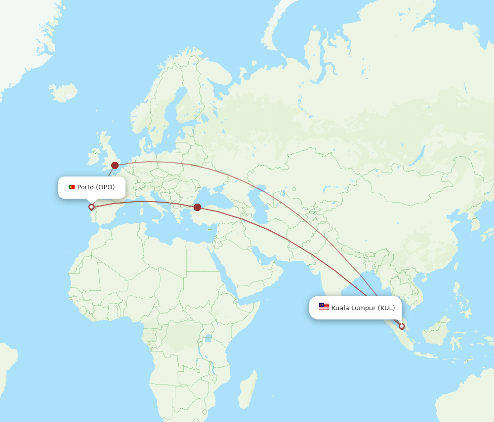 OPO-KUL flight routes