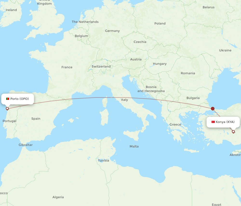 OPO to KYA flights and routes map
