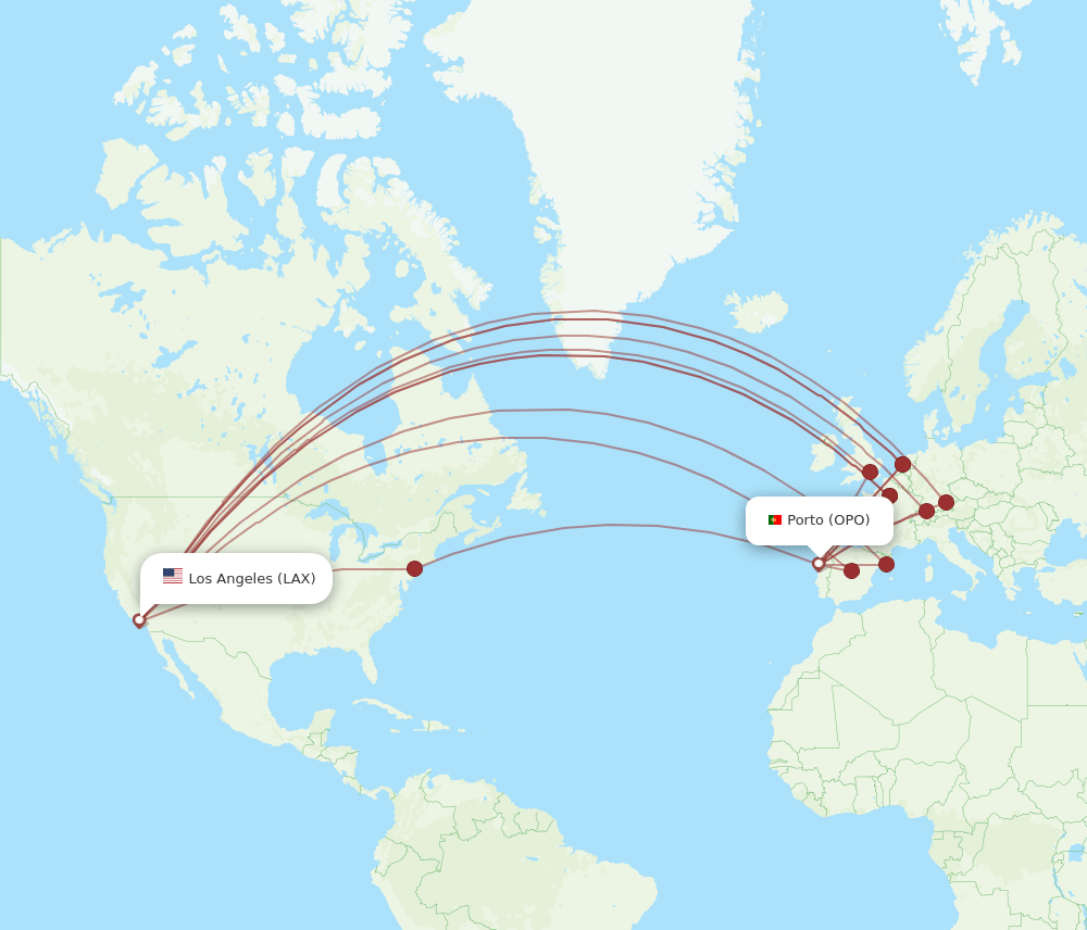 OPO-LAX flight routes