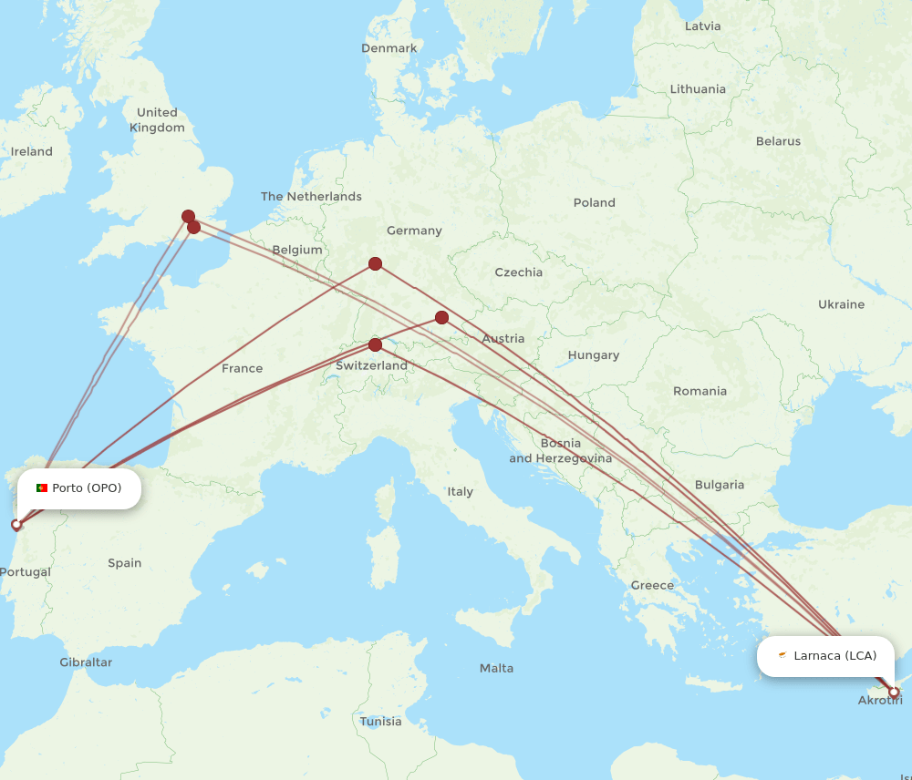 OPO-LCA flight routes
