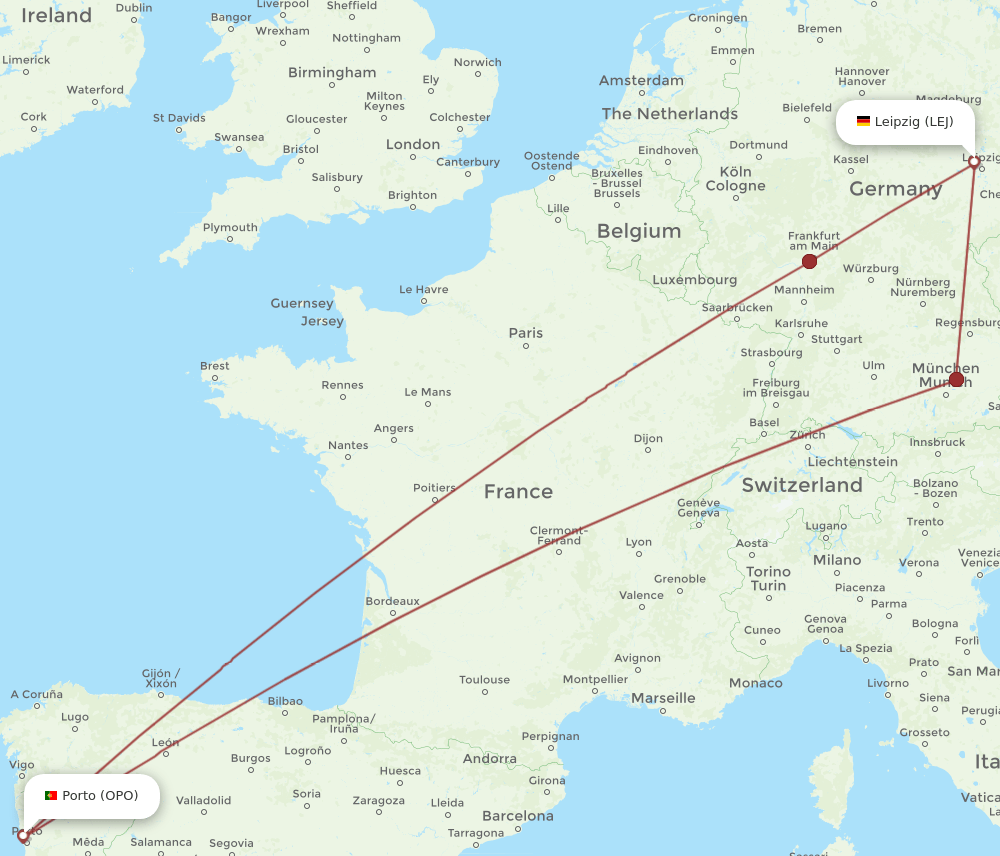 OPO-LEJ flight routes