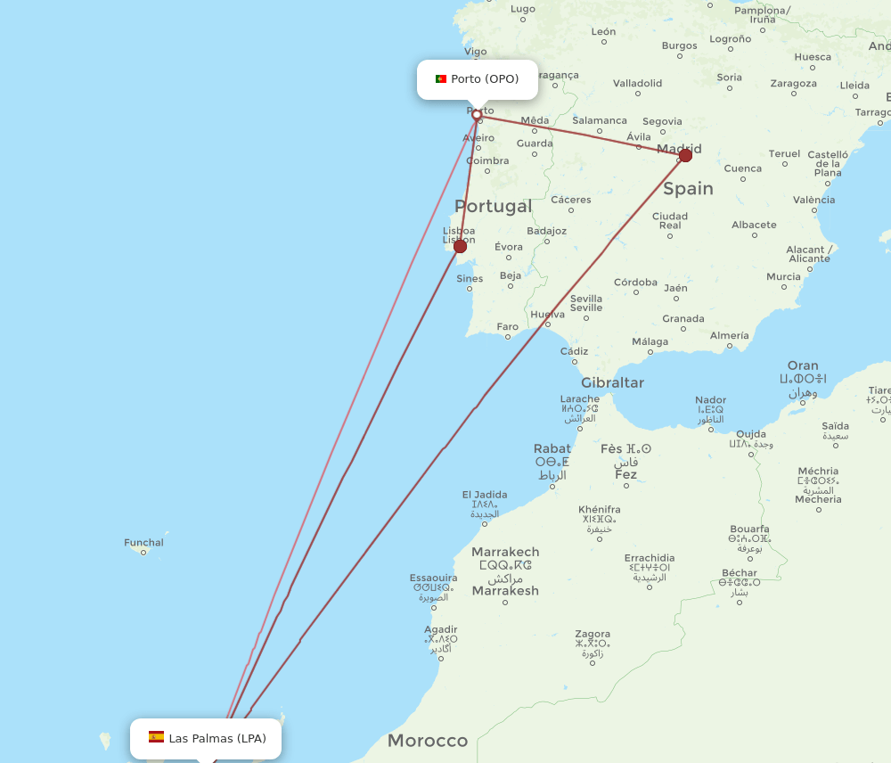 OPO to LPA flights and routes map