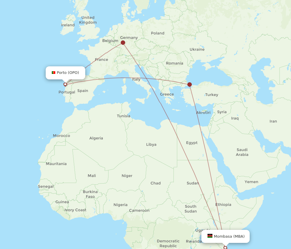 OPO-MBA flight routes