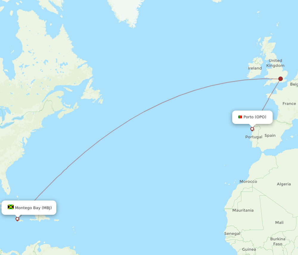 OPO-MBJ flight routes