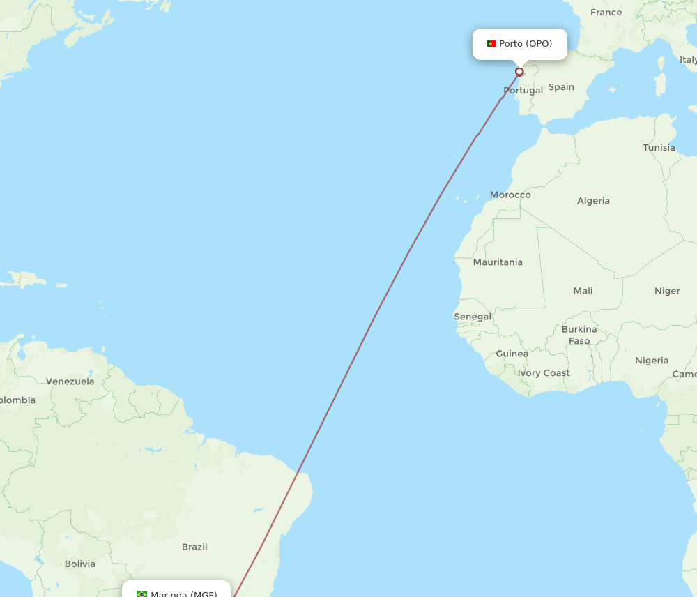 OPO to MGF flights and routes map