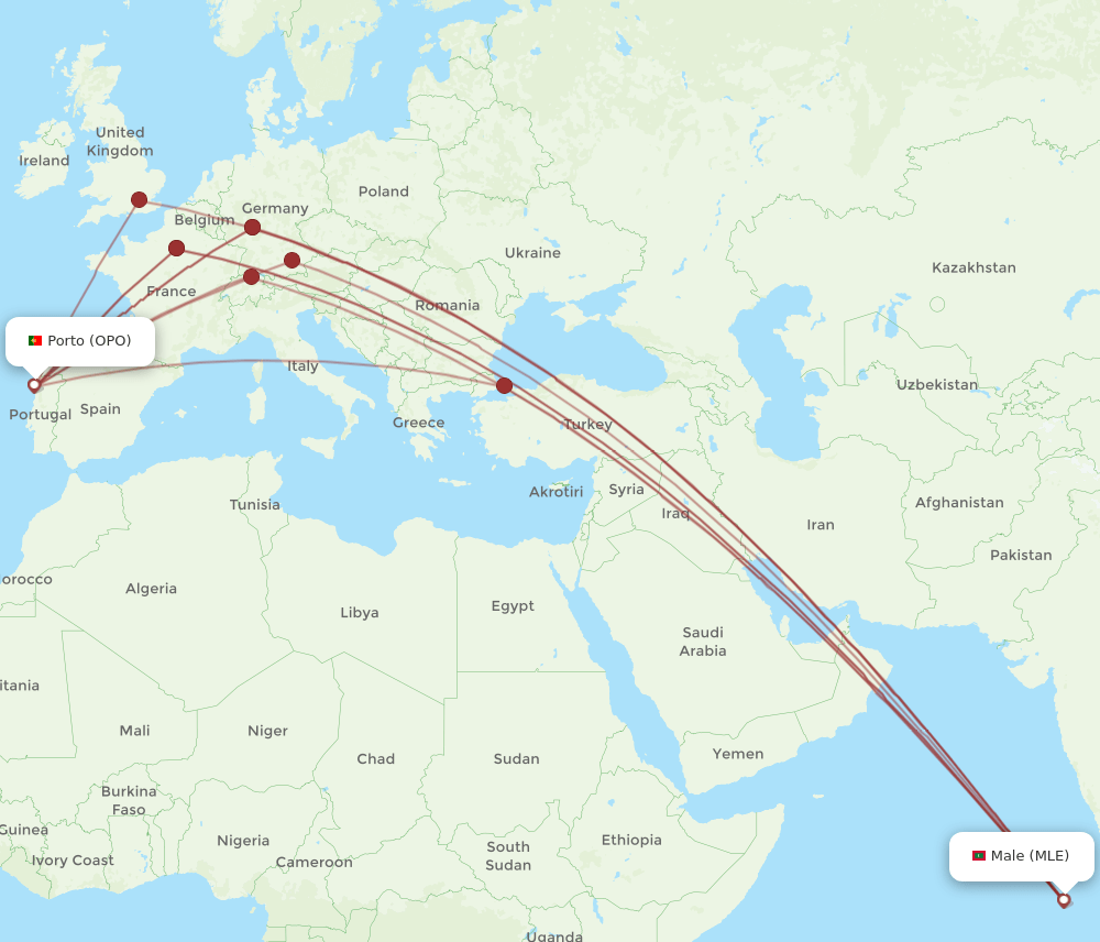 OPO-MLE flight routes