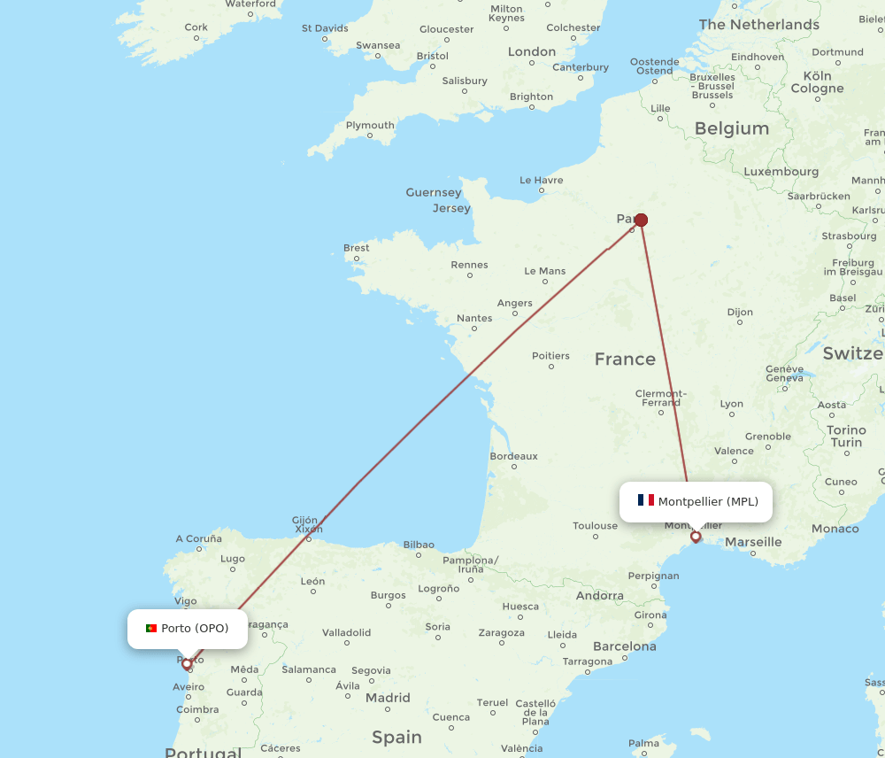 OPO-MPL flight routes