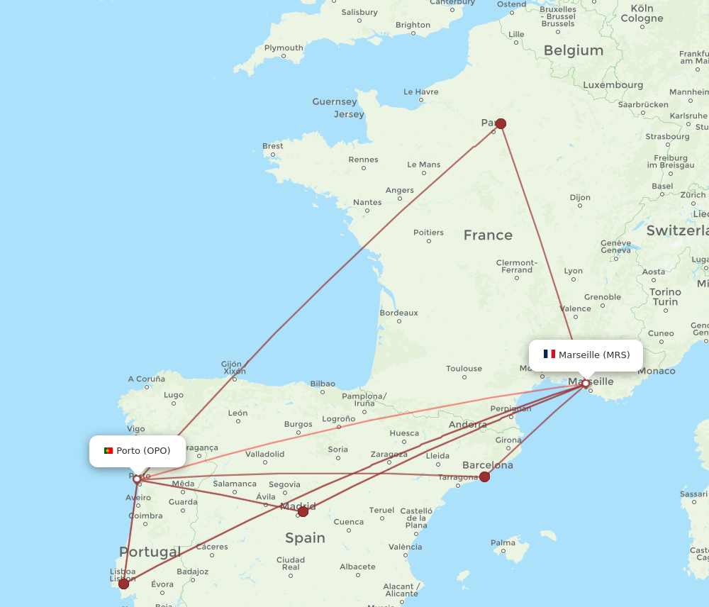 OPO to MRS flights and routes map