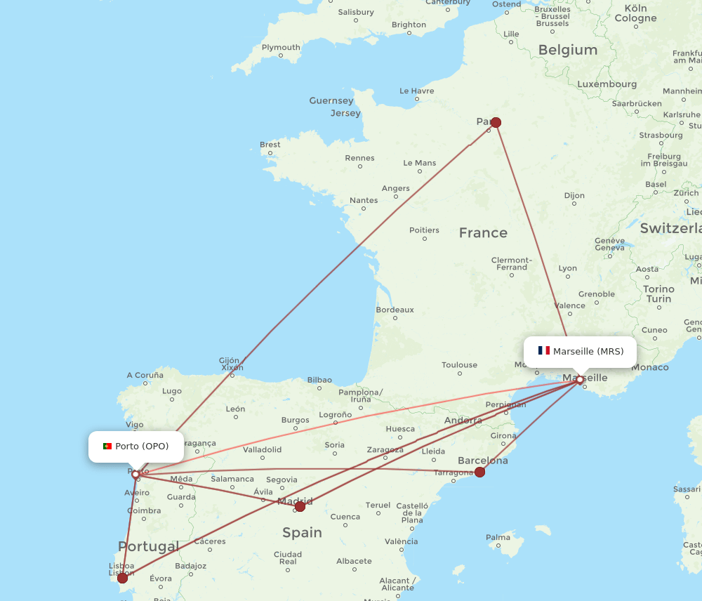 OPO to MRS flights and routes map