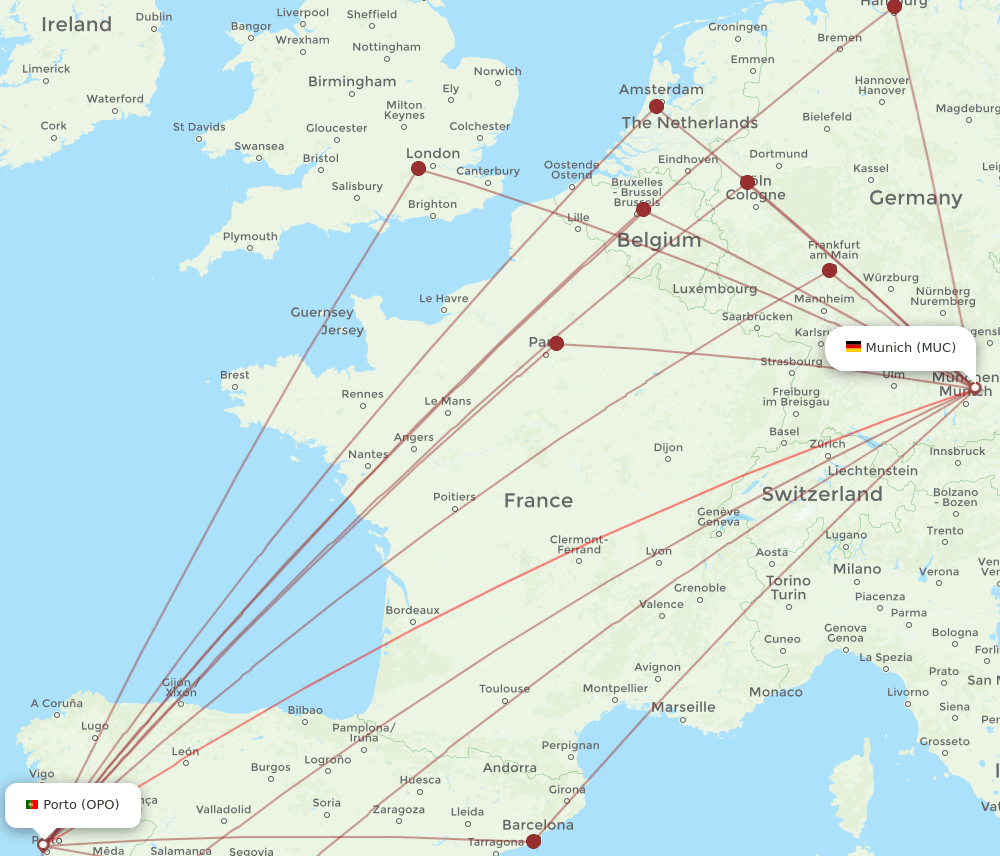 OPO-MUC flight routes