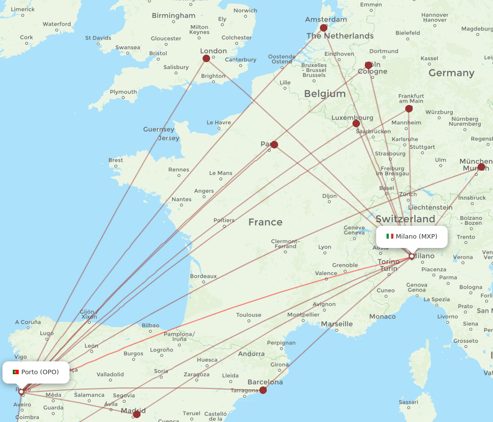 OPO-MXP flight routes