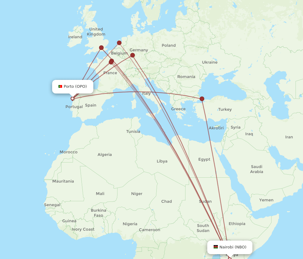 OPO to NBO flights and routes map