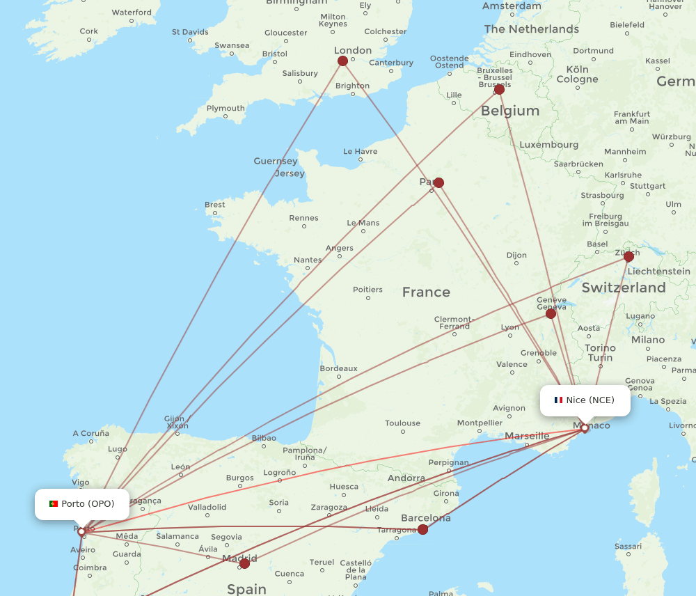 OPO-NCE flight routes