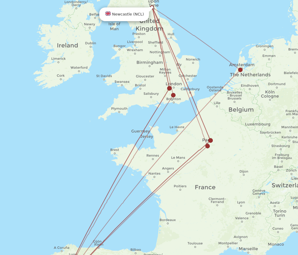 OPO to NCL flights and routes map