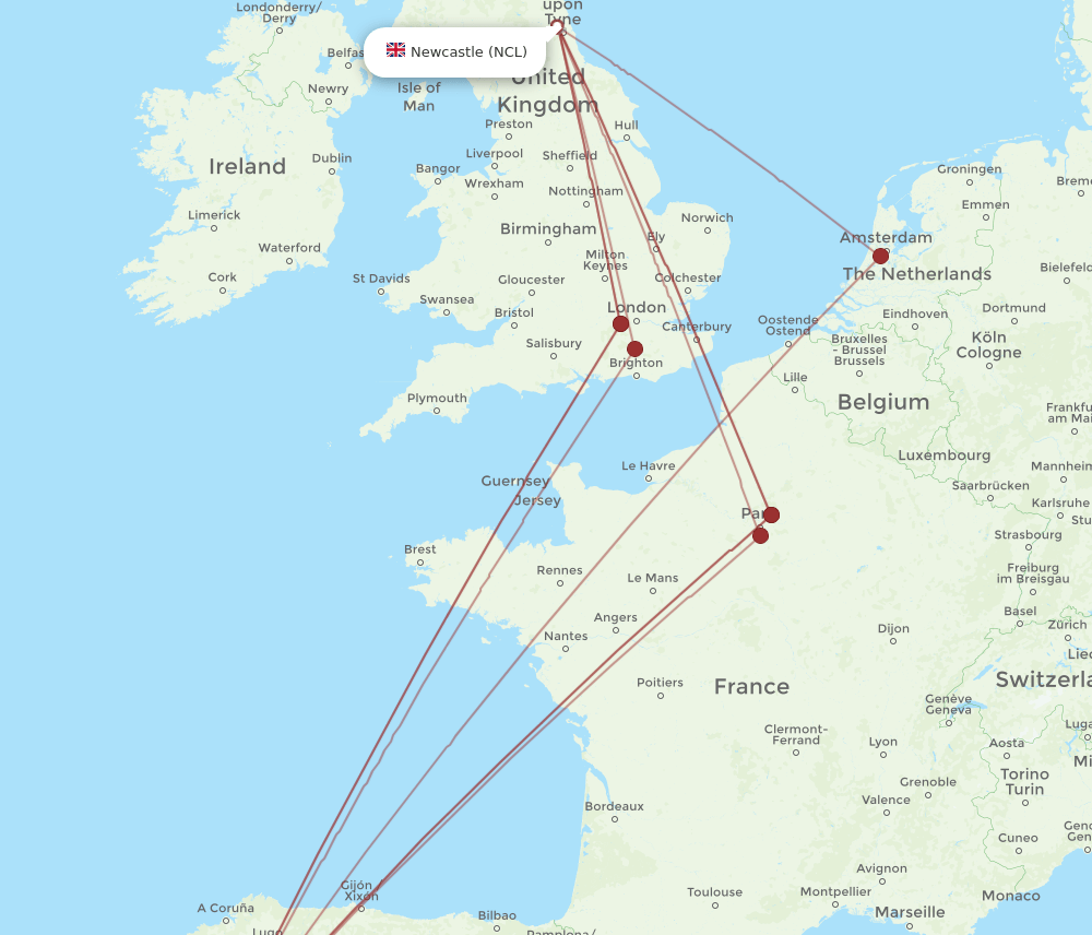 OPO-NCL flight routes