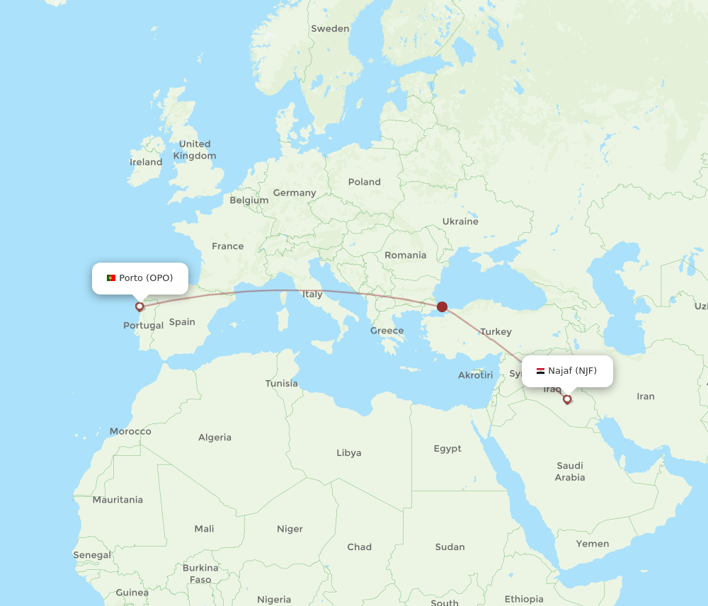 OPO to NJF flights and routes map