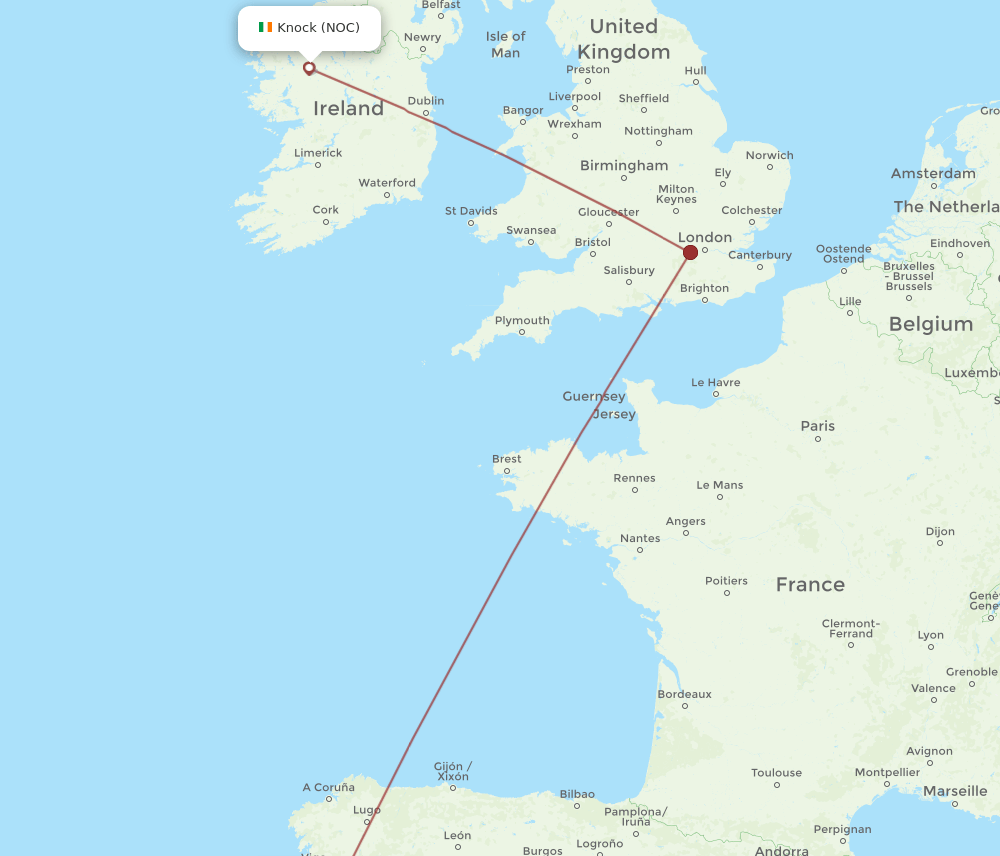 Porto - Knock route map and flight paths