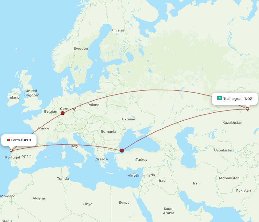 OPO to NQZ flights and routes map
