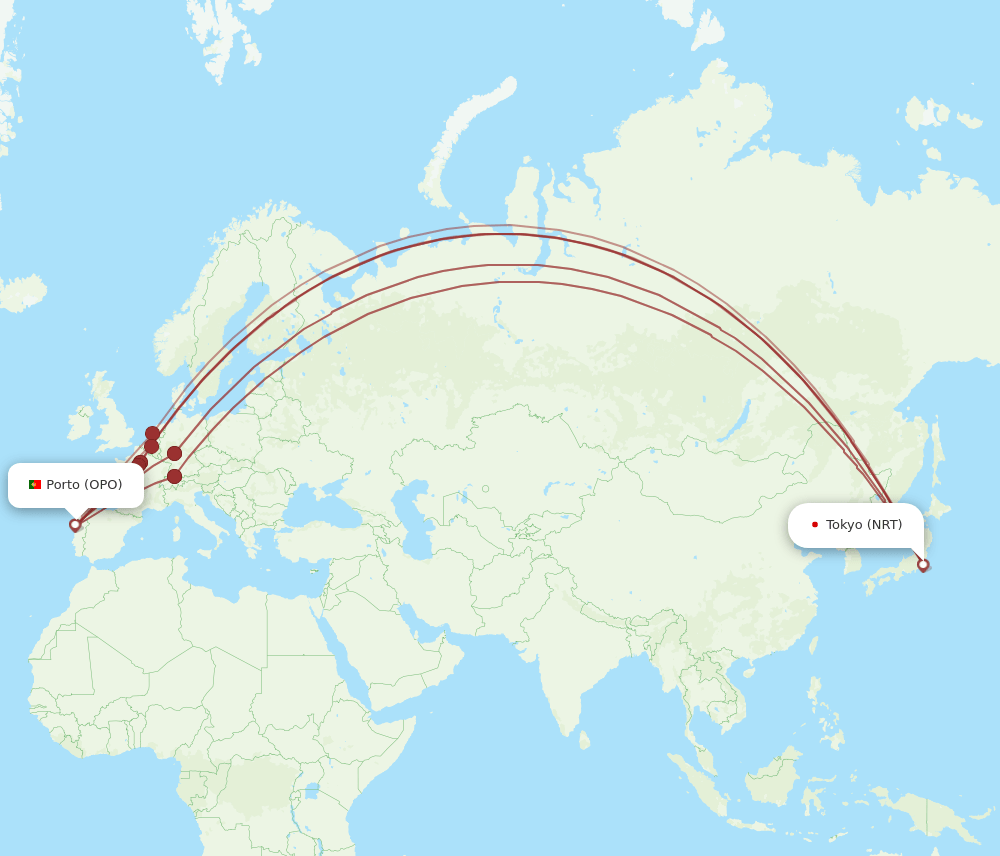OPO-NRT flight routes
