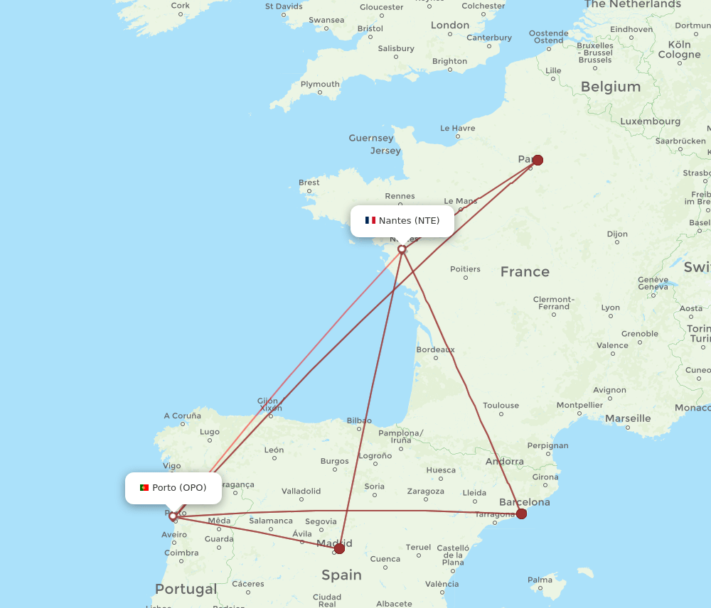 OPO to NTE flights and routes map