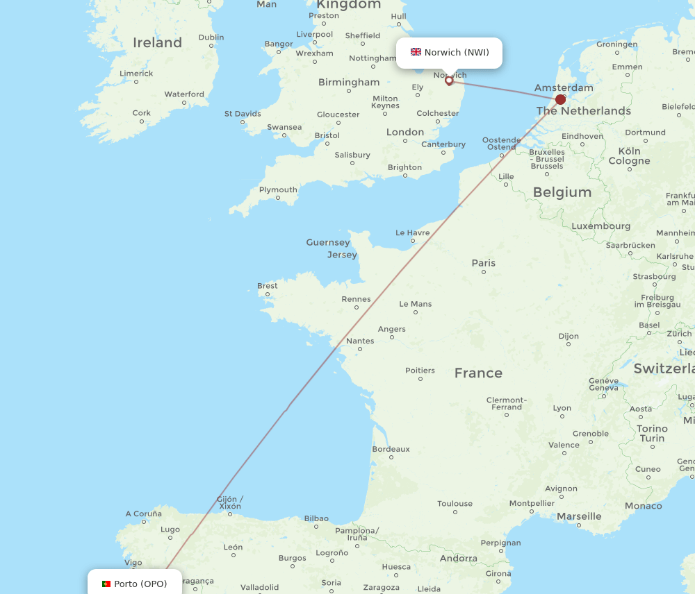 OPO to NWI flights and routes map