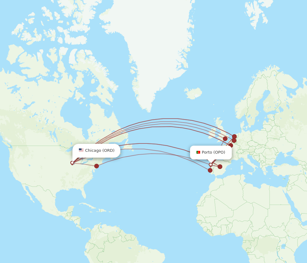 OPO-ORD flight routes