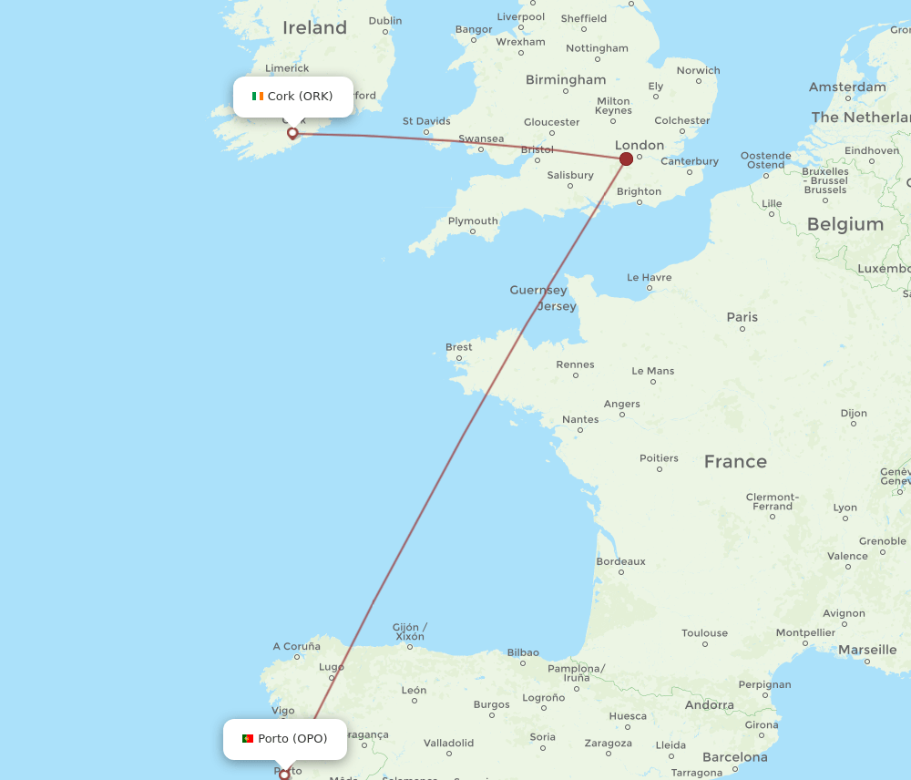 OPO to ORK flights and routes map