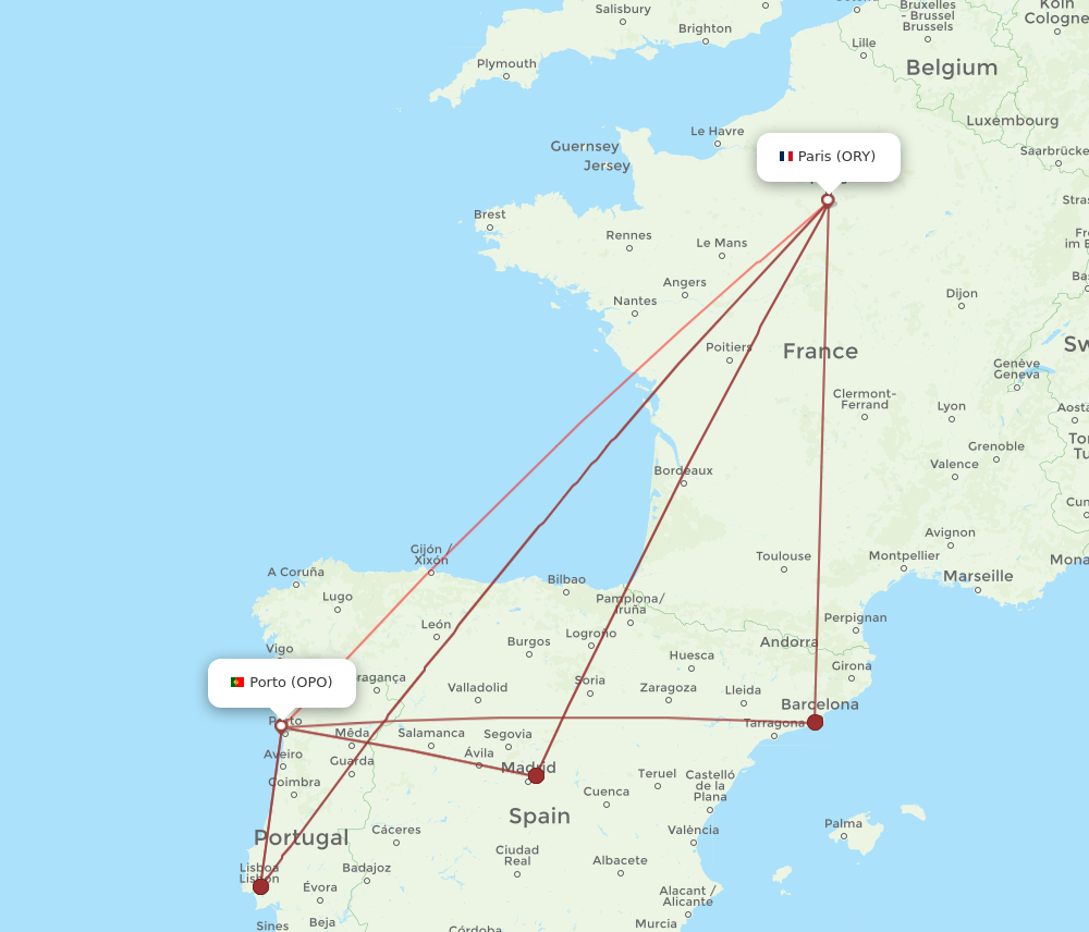 OPO to ORY flights and routes map