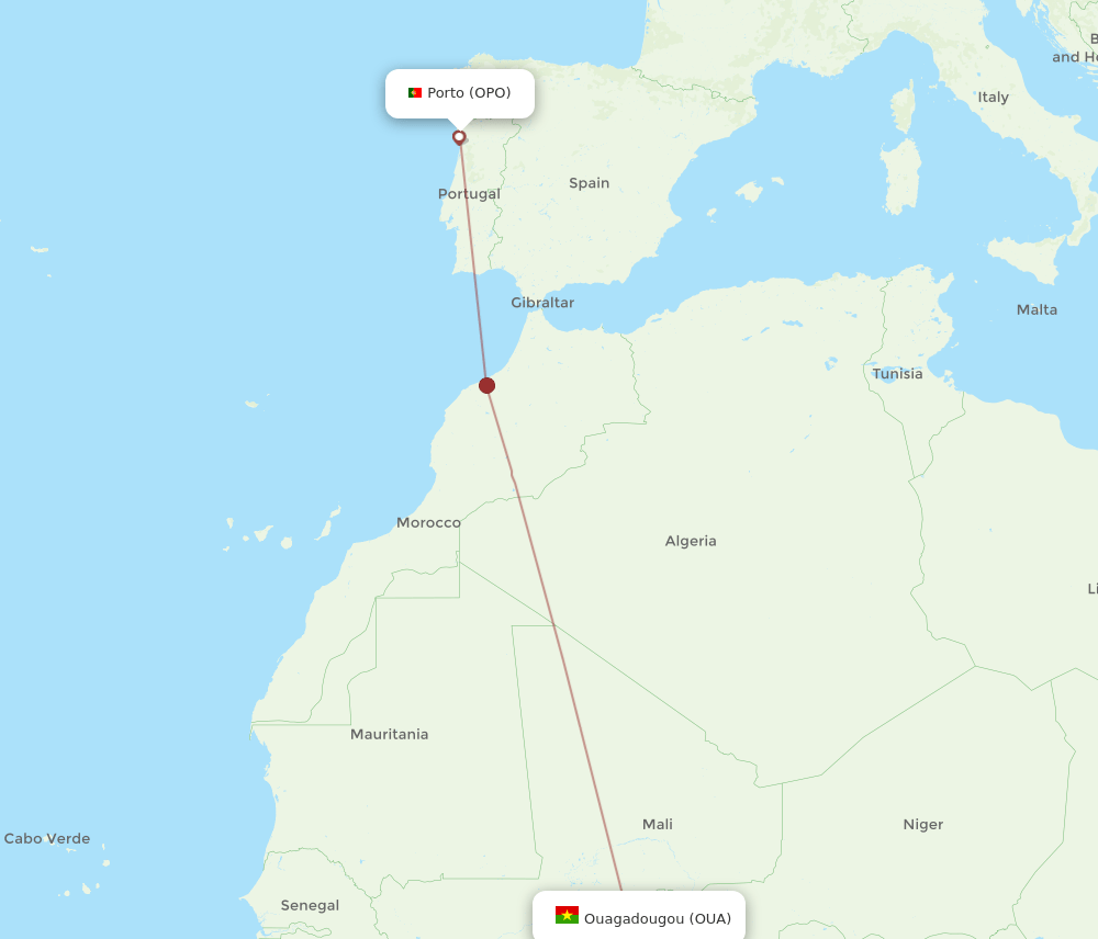 OPO to OUA flights and routes map