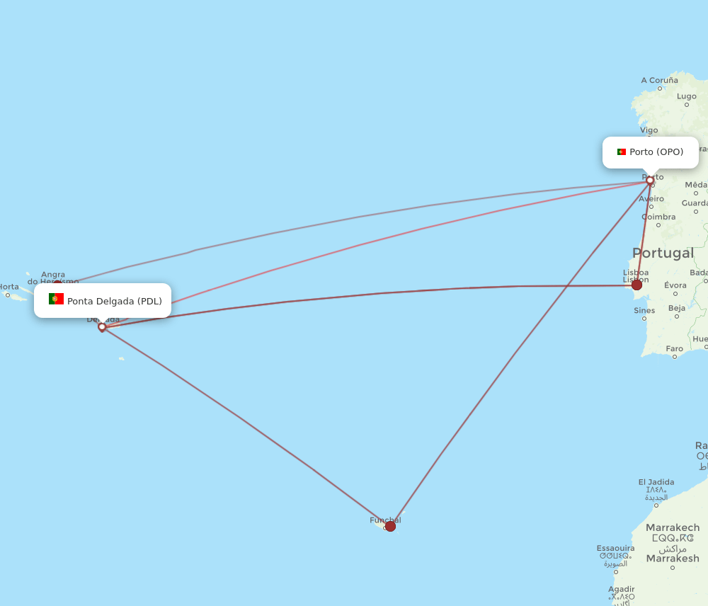 OPO to PDL flights and routes map