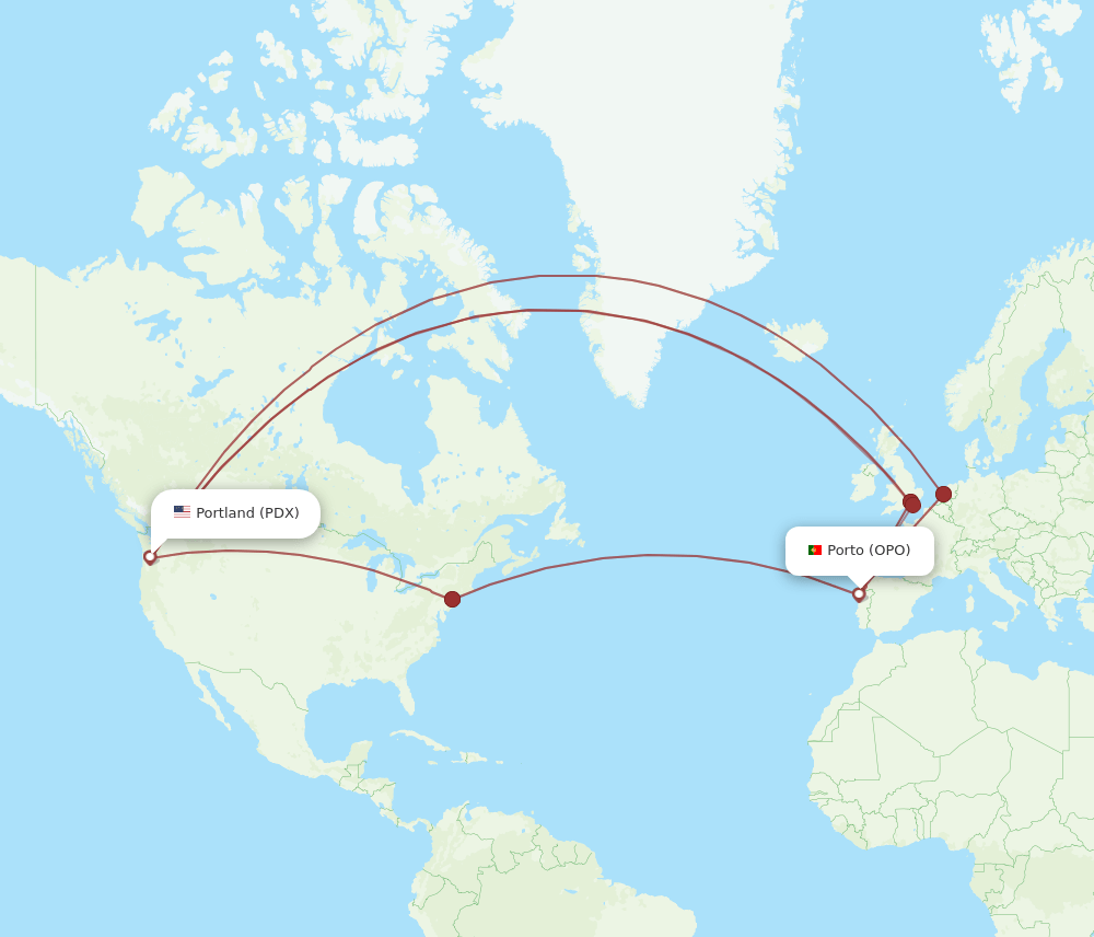 OPO to PDX flights and routes map