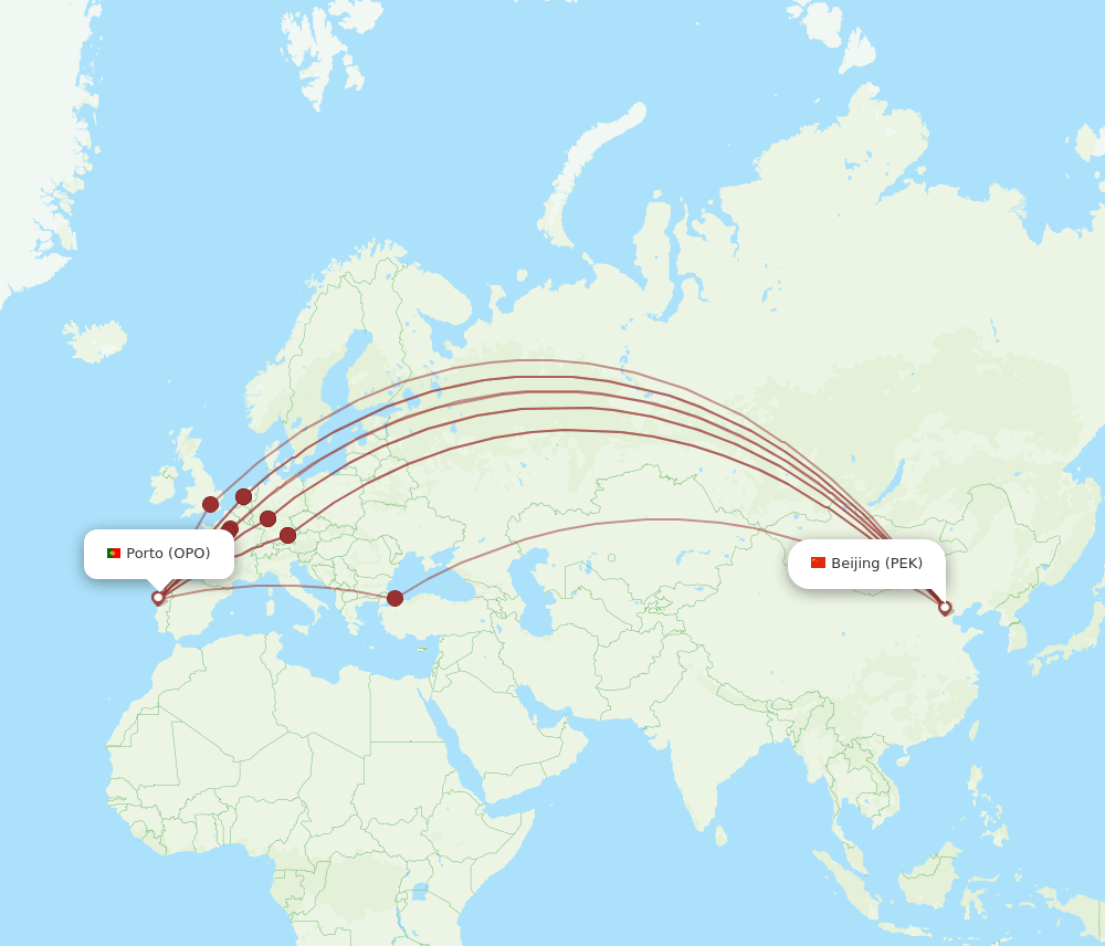 OPO-PEK flight routes