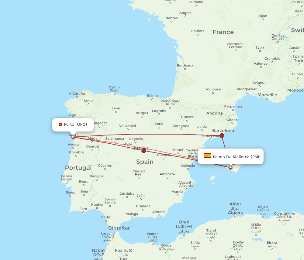 OPO to PMI flights and routes map