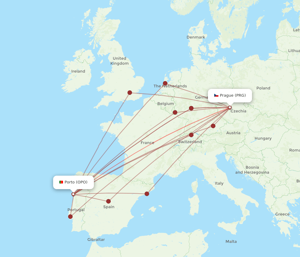 OPO-PRG flight routes