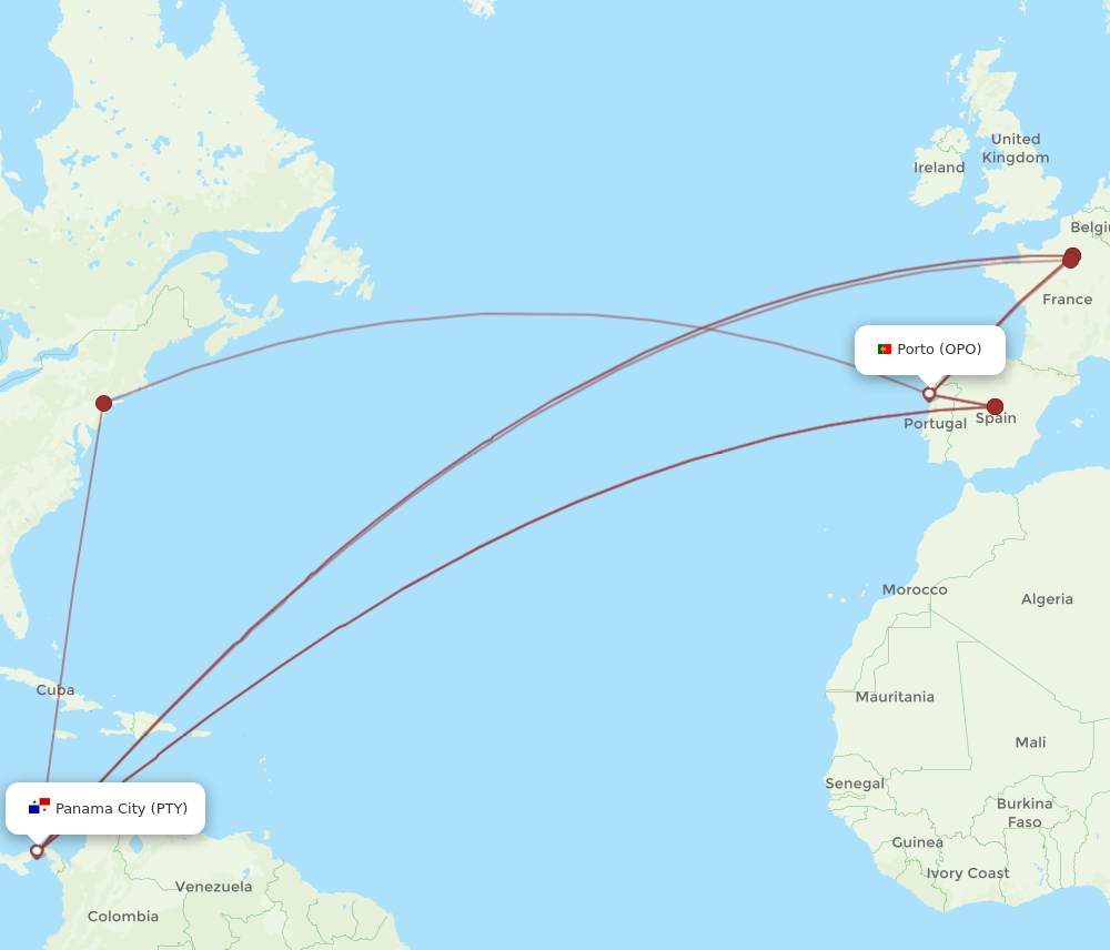 OPO to PTY flights and routes map