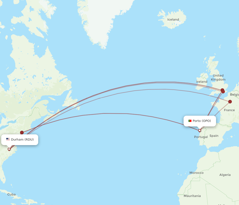 OPO-RDU flight routes