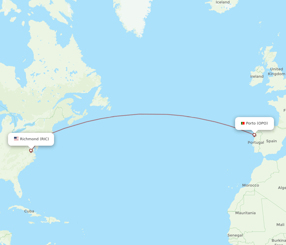 OPO to RIC flights and routes map
