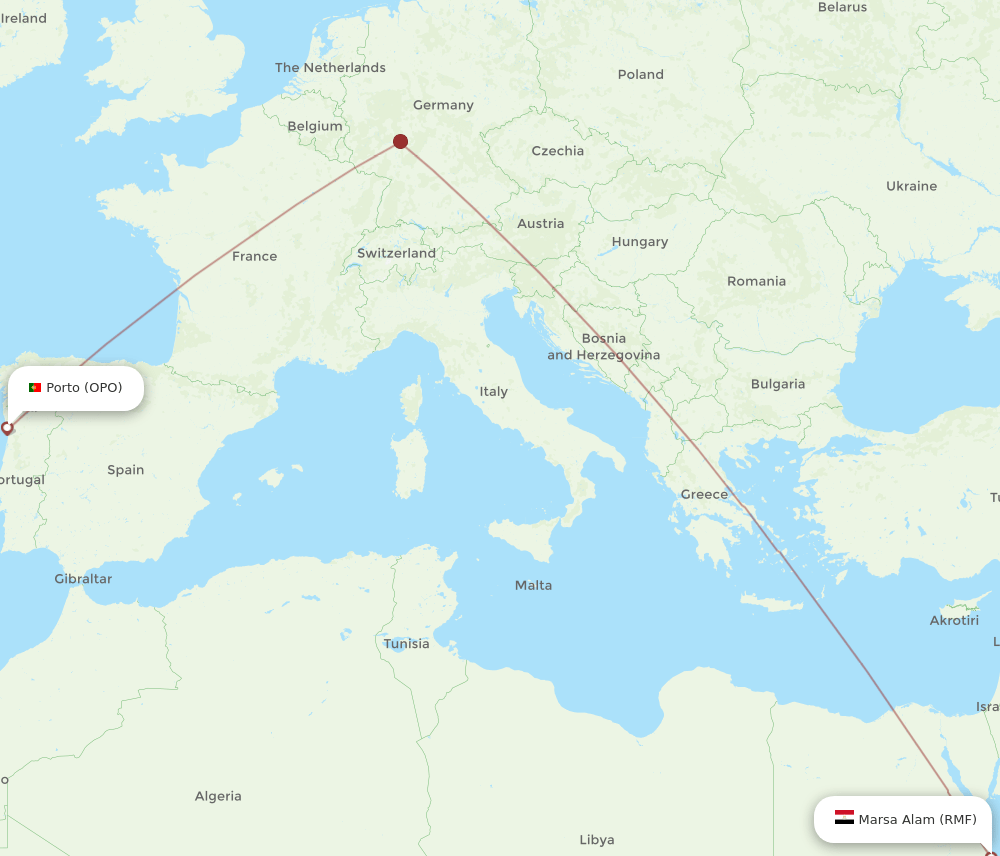 Porto - Marsa Alam route map and flight paths