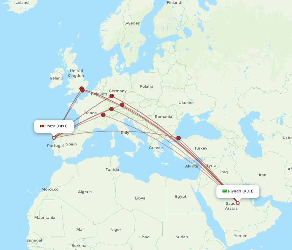 OPO-RUH flight routes
