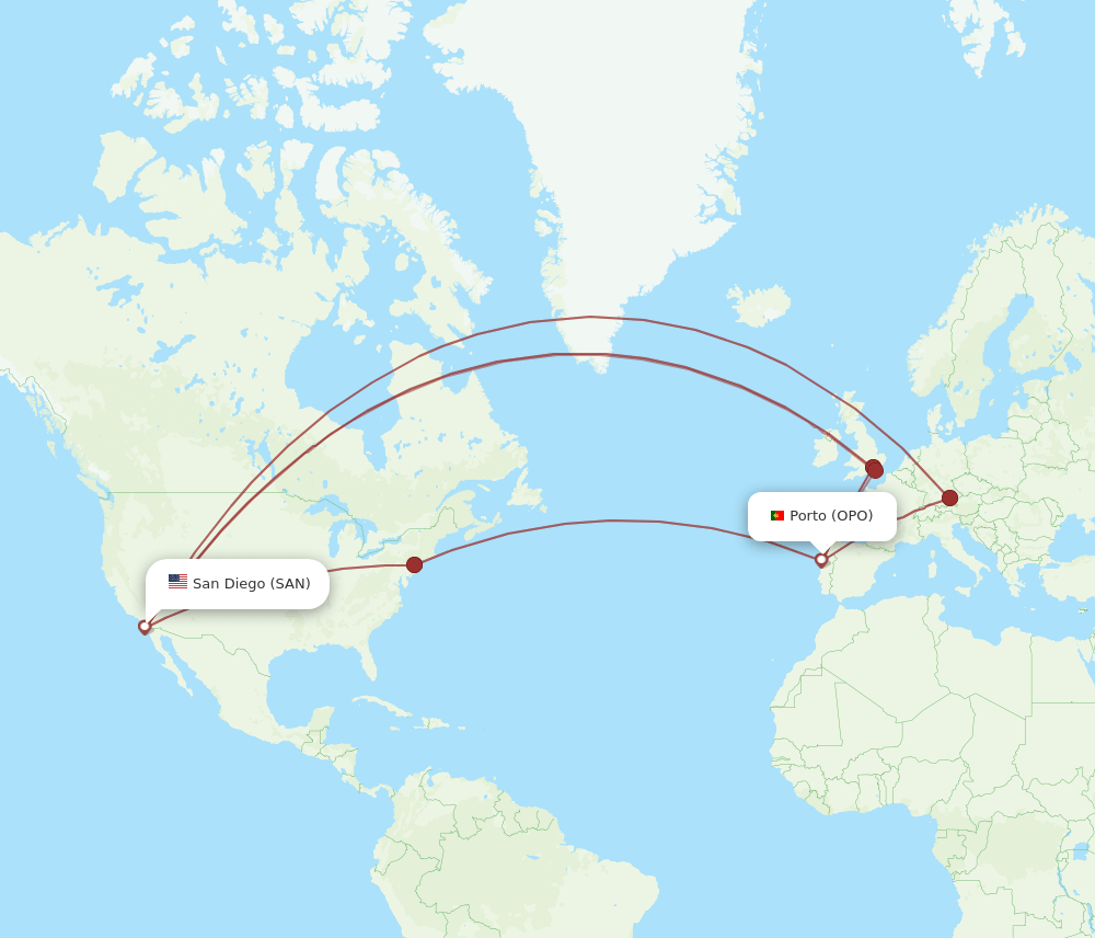 OPO-SAN flight routes