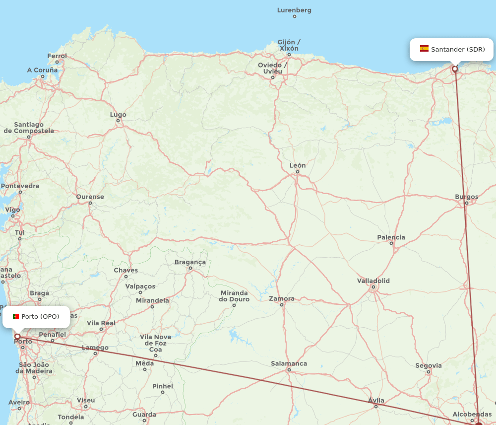 OPO to SDR flights and routes map