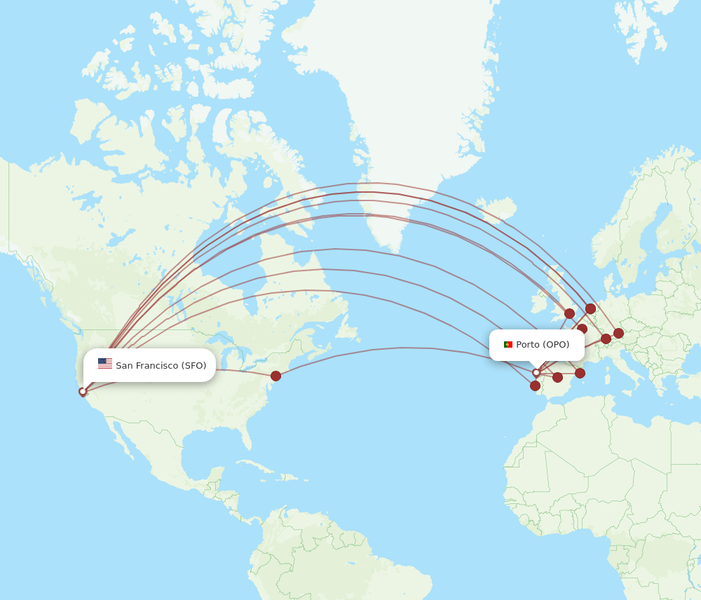 OPO-SFO flight routes