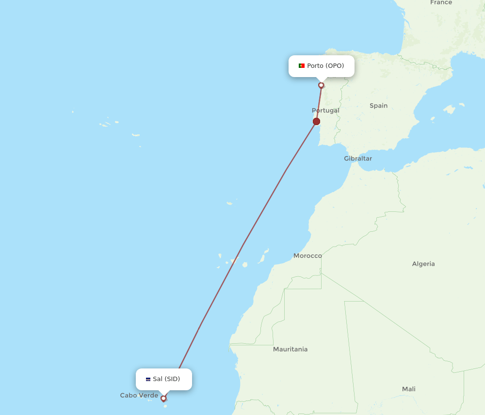 OPO to SID flights and routes map