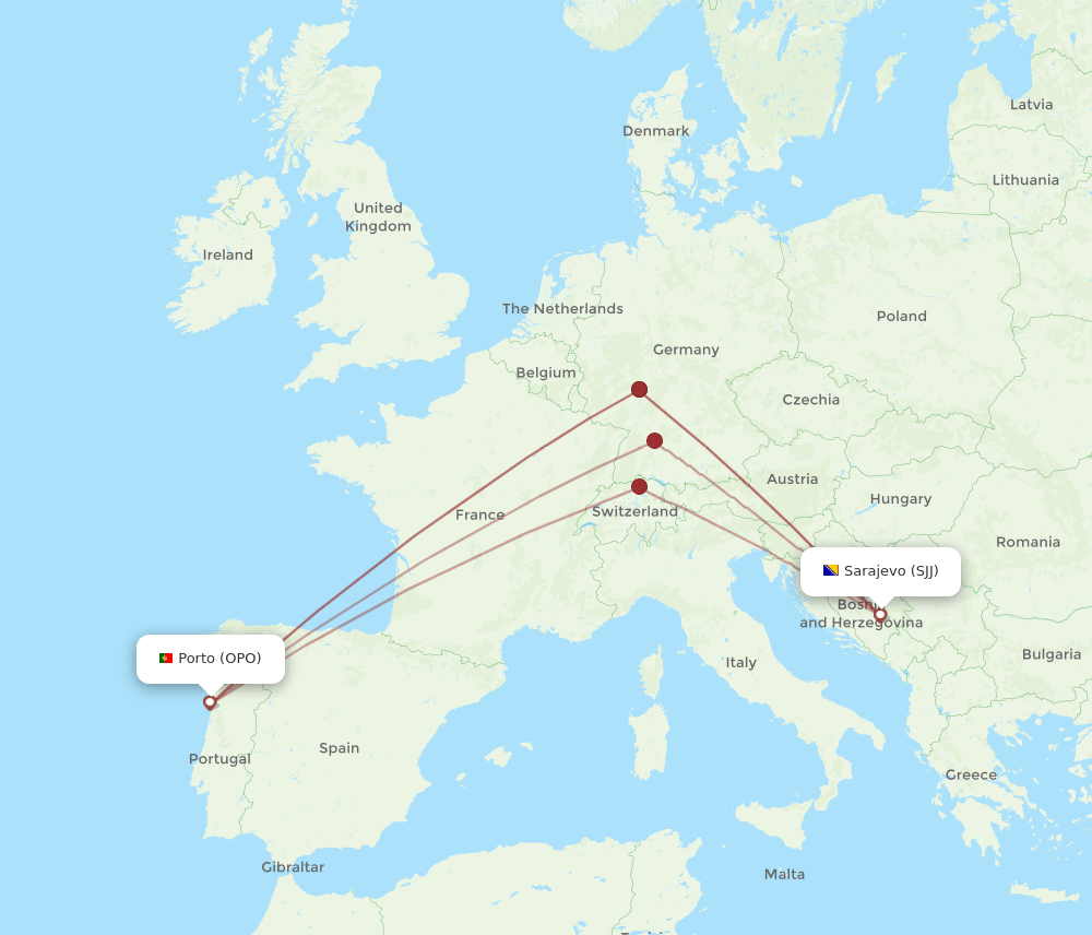 OPO-SJJ flight routes