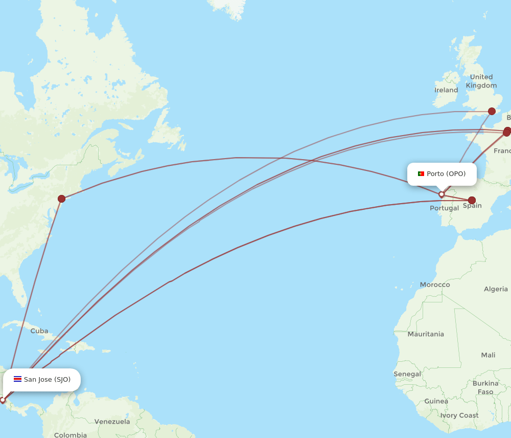 OPO-SJO flight routes