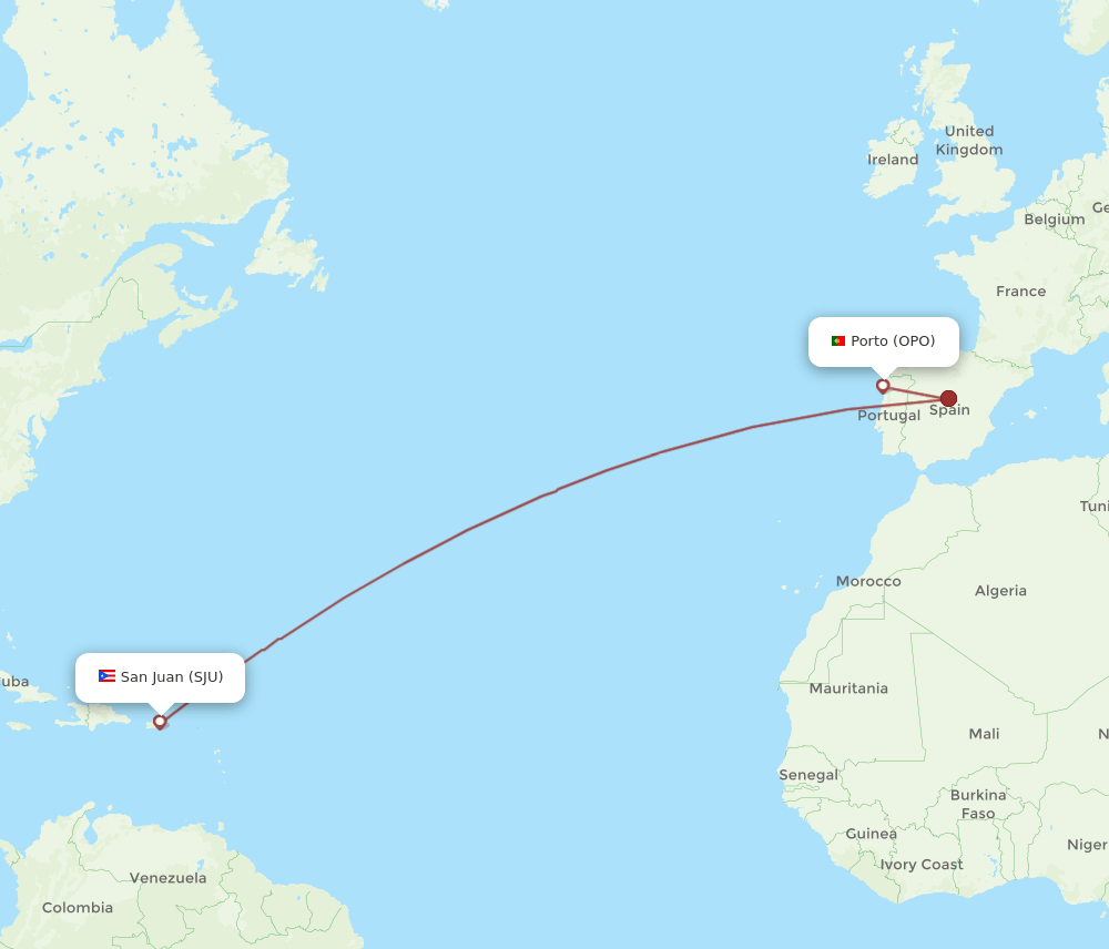 OPO-SJU flight routes
